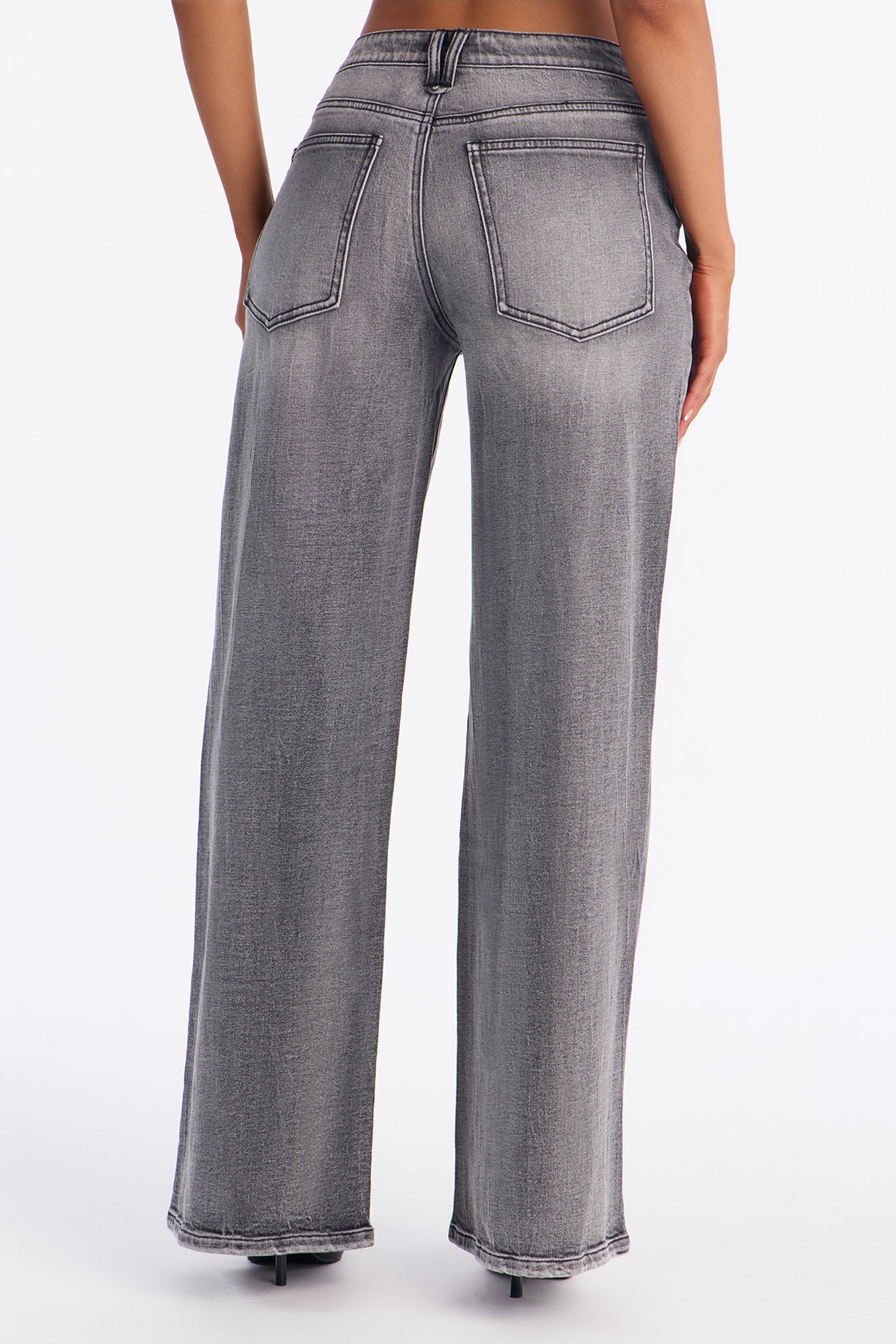 Crystal Clear Stretch Wide Leg Jeans - Black Wash
