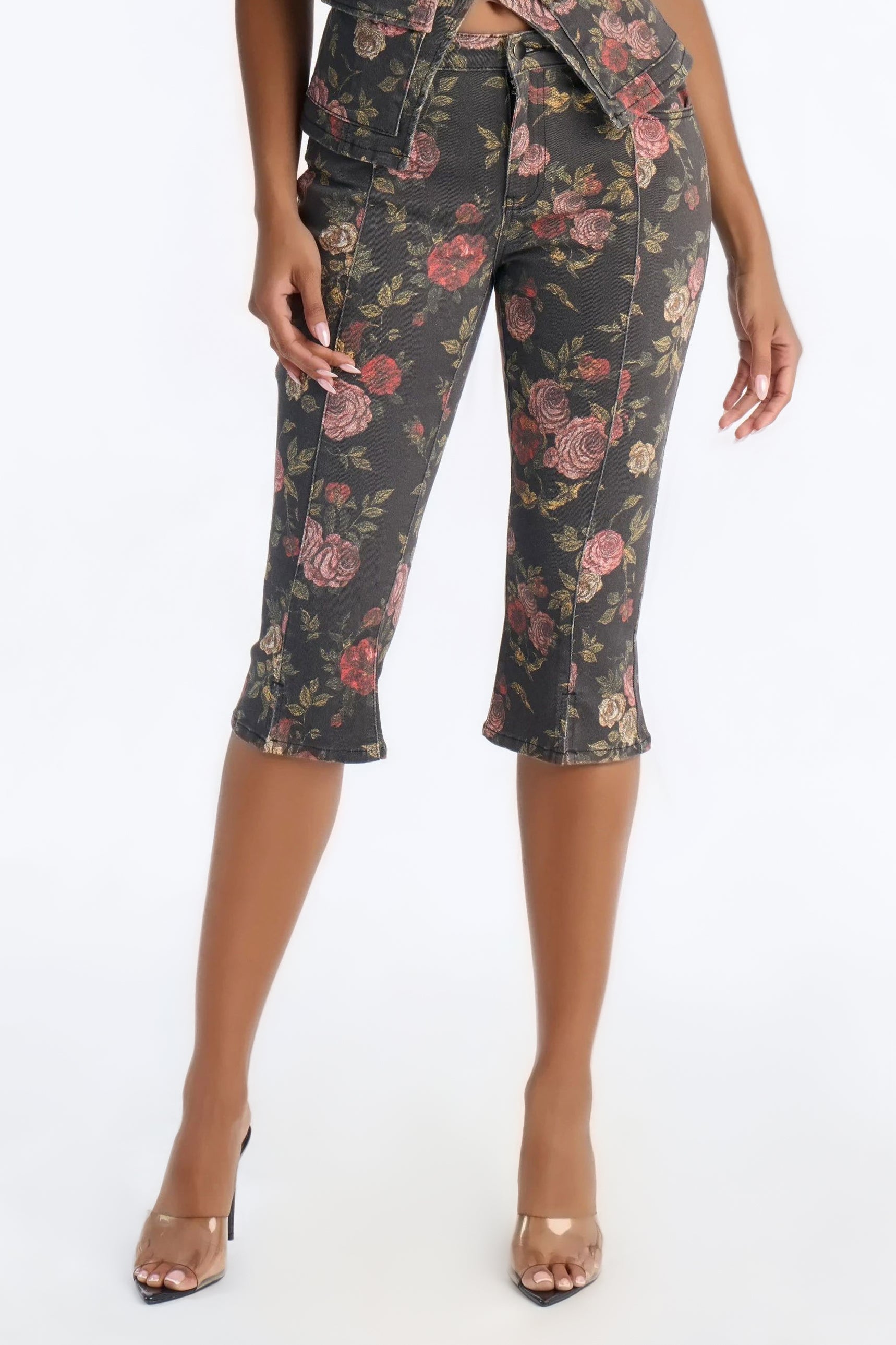 My Secret Garden Crop Flare Jeans - Black/combo