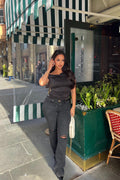 Jessie Mid Rise Distressed Bootcut Jean - Black